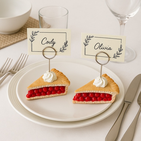 Cherry Pie Place Card Holders Set of 2 – Handmade Ceramic Table Decor Holiday - Picture 4 of 16